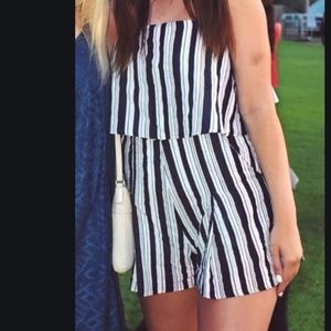 Impeccable pig blue & white strapless romper